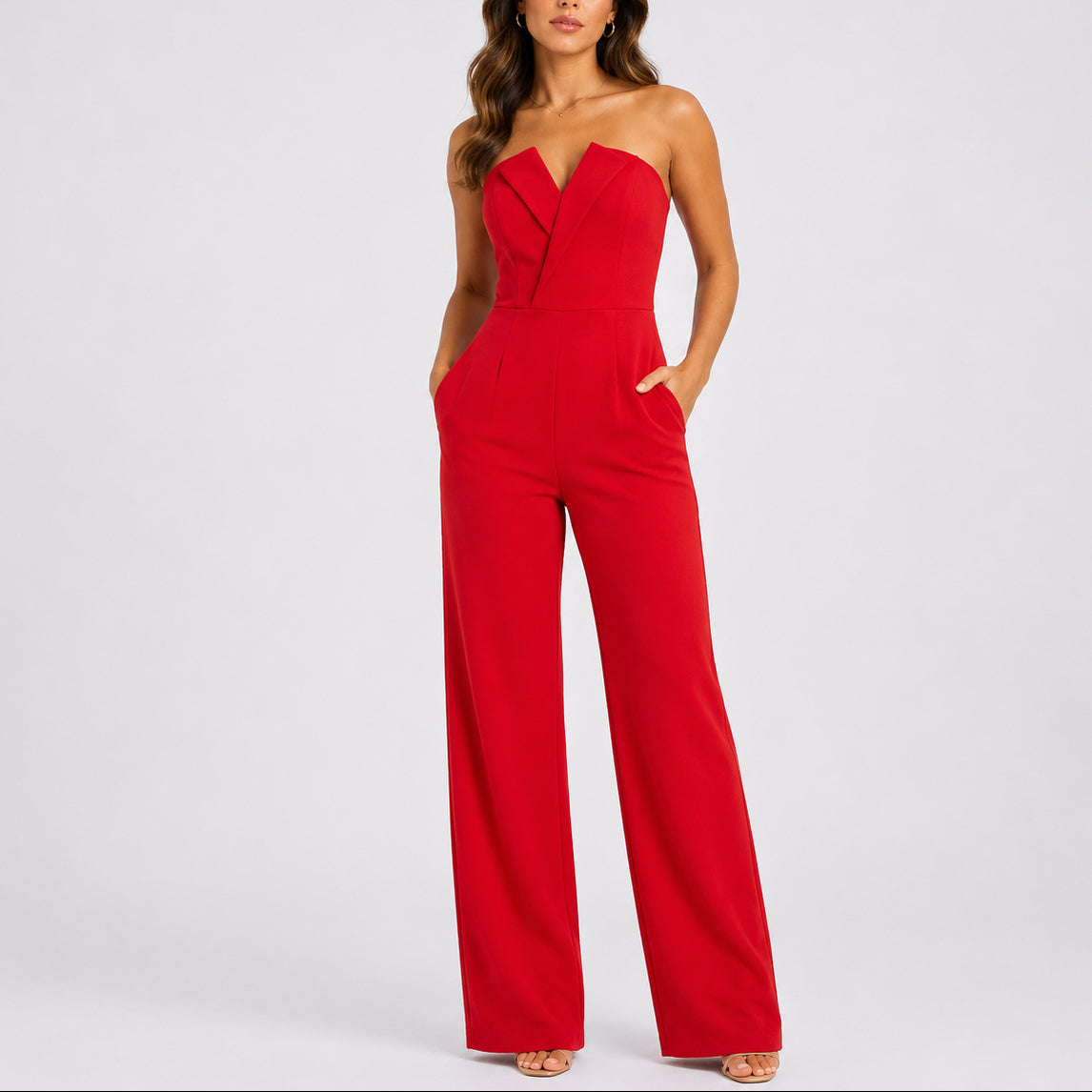 Women's Strapless Wide-Leg Jumpsuit – Elegant and Sophisticated One-Piece Outfit