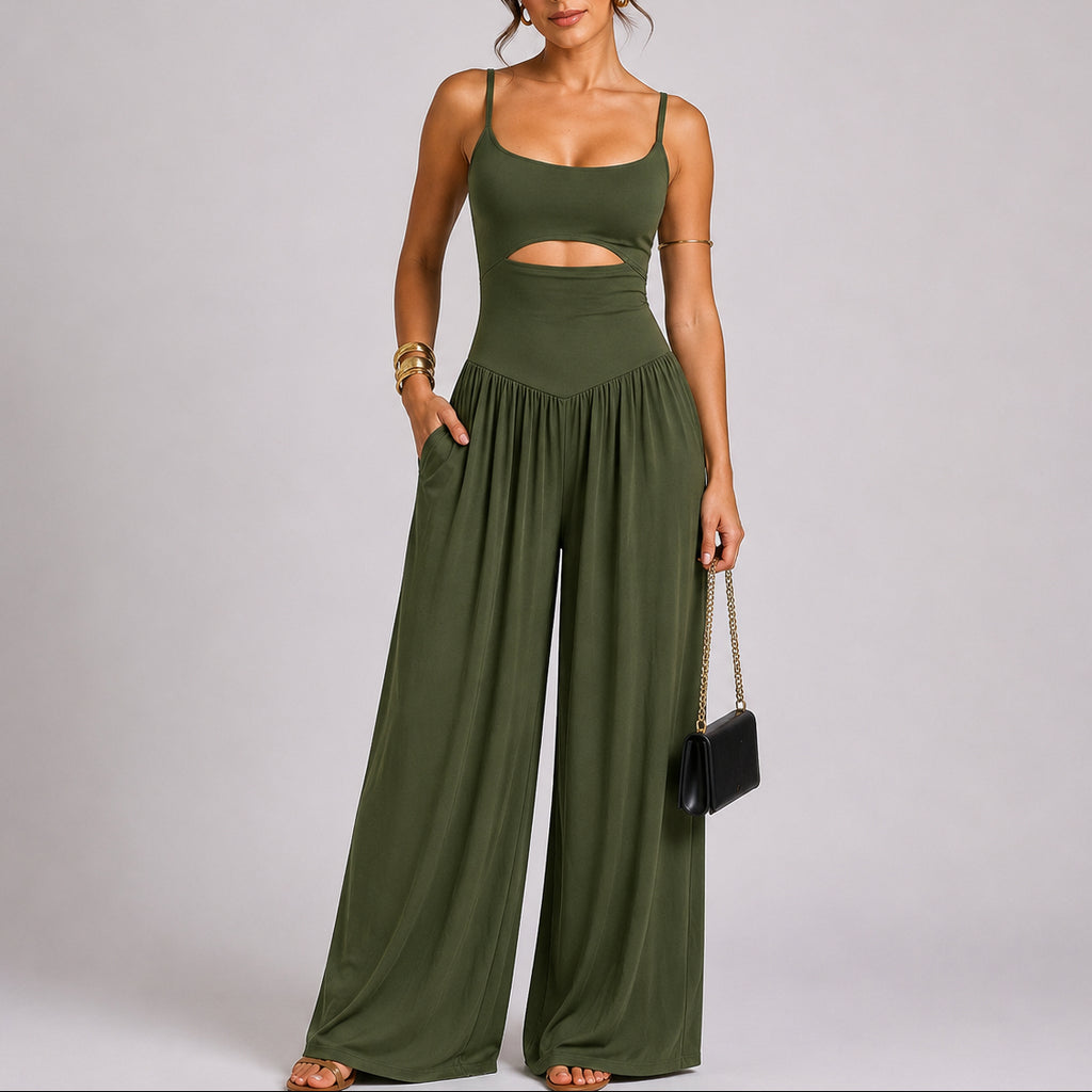 Women's Elegant Cut-Out Wide-Leg Jumpsuit – Modern and Sophisticated One-Piece Outfit