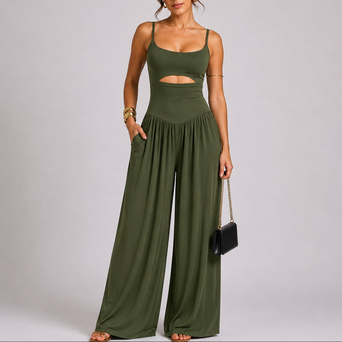Women's Elegant Cut-Out Wide-Leg Jumpsuit – Modern and Sophisticated One-Piece Outfit