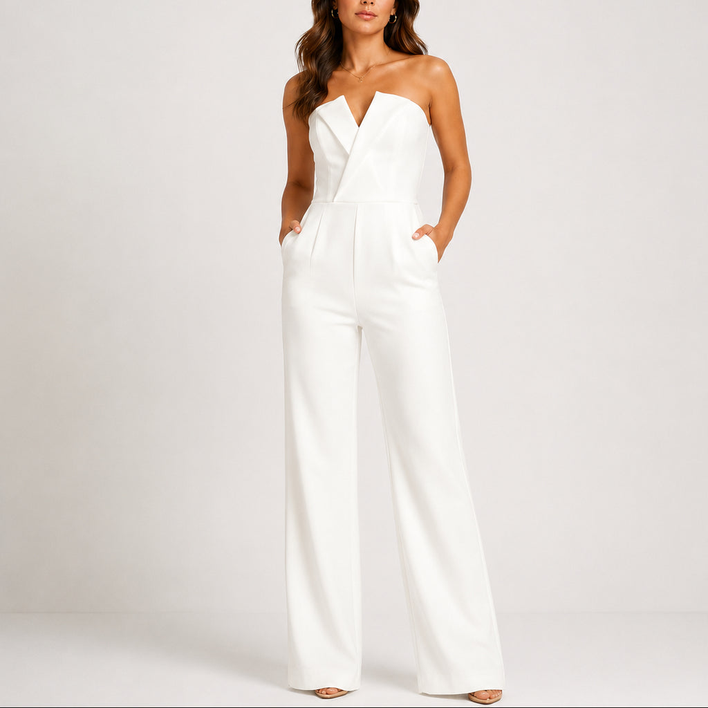 Women's Strapless Wide-Leg Jumpsuit – Elegant and Sophisticated One-Piece Outfit