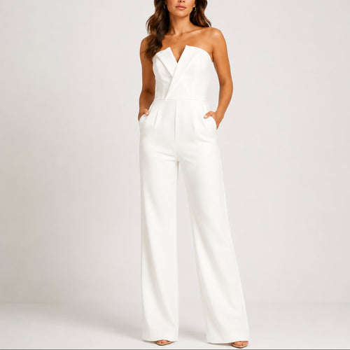 Women's Strapless Wide-Leg Jumpsuit – Elegant and Sophisticated One-Piece Outfit