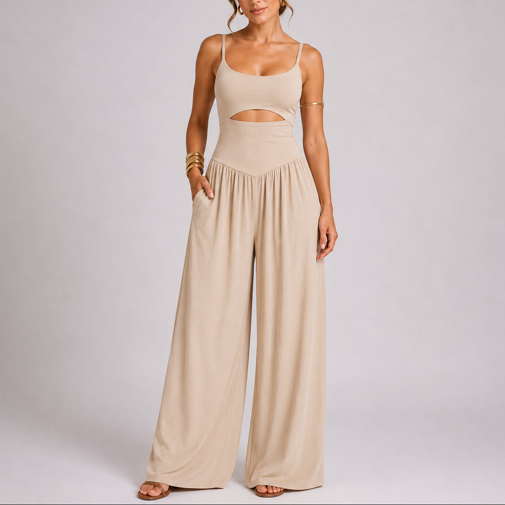 Women's Elegant Cut-Out Wide-Leg Jumpsuit – Modern and Sophisticated One-Piece Outfit