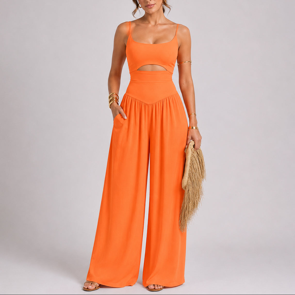 Women's Elegant Cut-Out Wide-Leg Jumpsuit – Modern and Sophisticated One-Piece Outfit