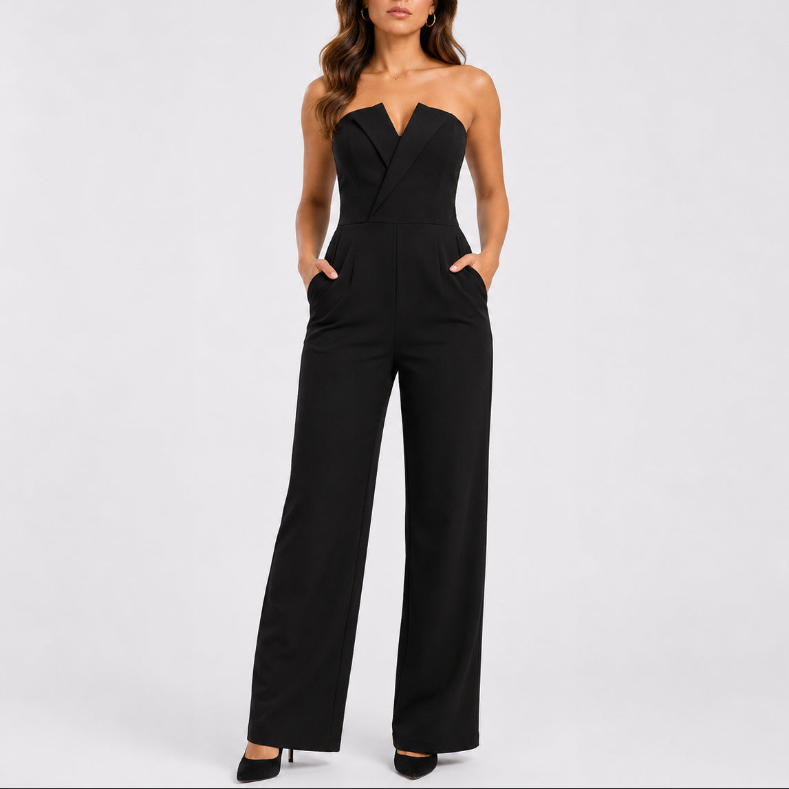 Women's Strapless Wide-Leg Jumpsuit – Elegant and Sophisticated One-Piece Outfit